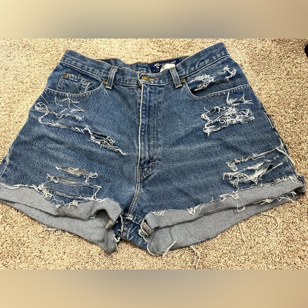 High waisted distressed jean shorts